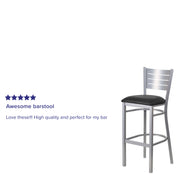 Silver Slat Stool-Black Seat