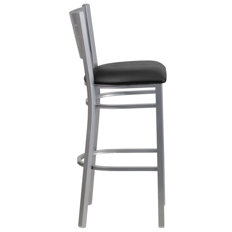 Silver Slat Stool-Black Seat
