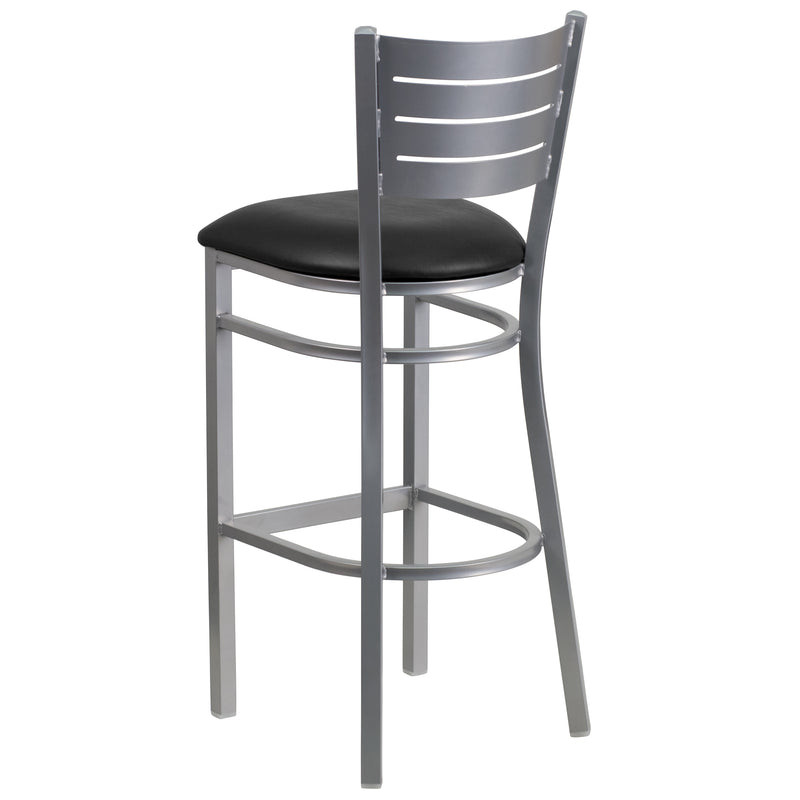 Silver Slat Stool-Black Seat