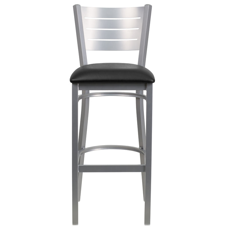Silver Slat Stool-Black Seat