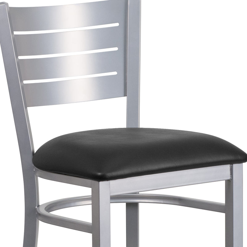 Silver Slat Stool-Black Seat