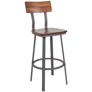 Walnut/Gray Metal Barstool