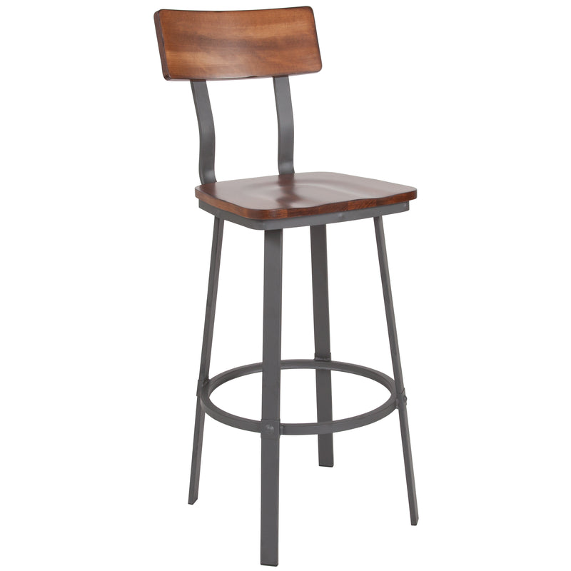 Walnut/Gray Metal Barstool