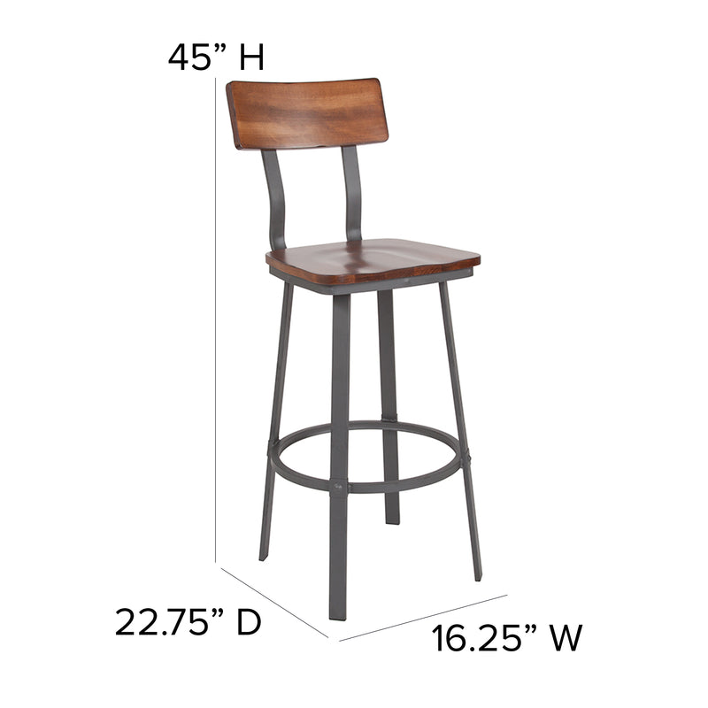 Walnut/Gray Metal Barstool