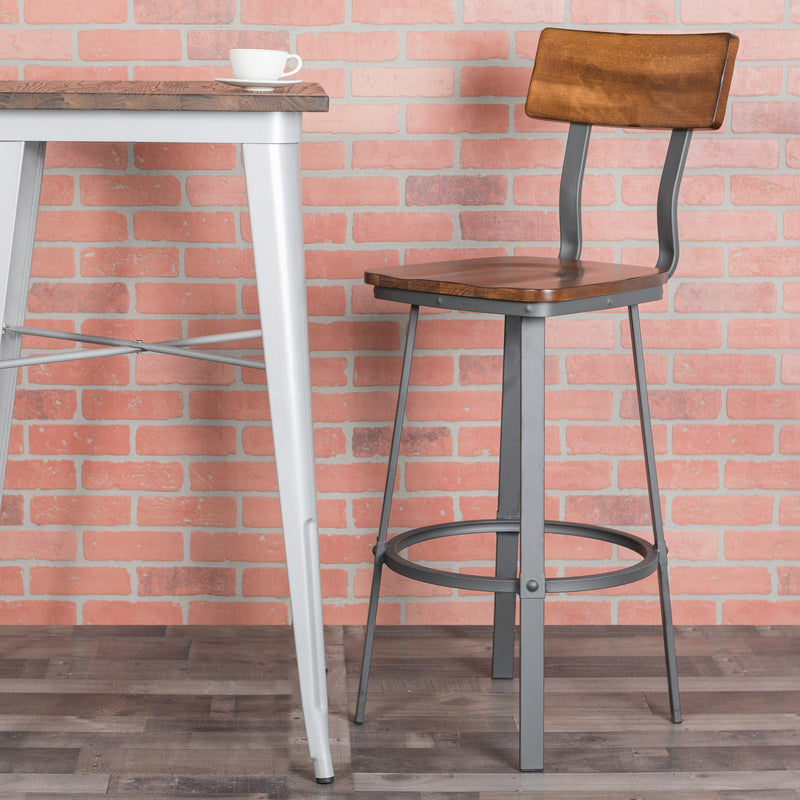 Walnut/Gray Metal Barstool