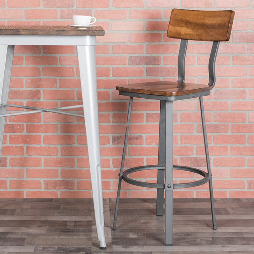Walnut/Gray Metal Barstool