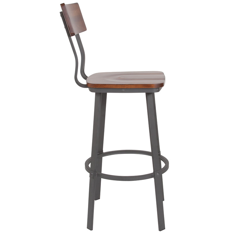 Walnut/Gray Metal Barstool