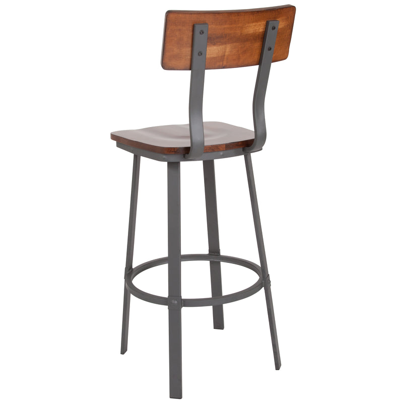 Walnut/Gray Metal Barstool