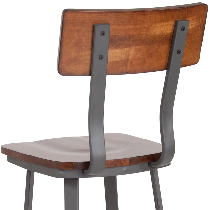 Walnut/Gray Metal Barstool