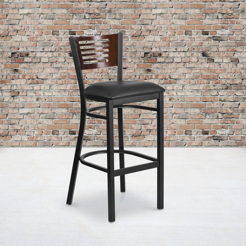 Bk/Wal Slat Stool-Black Seat