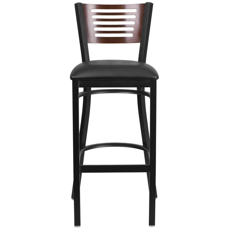 Bk/Wal Slat Stool-Black Seat