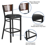 Bk/Wal Slat Stool-Black Seat