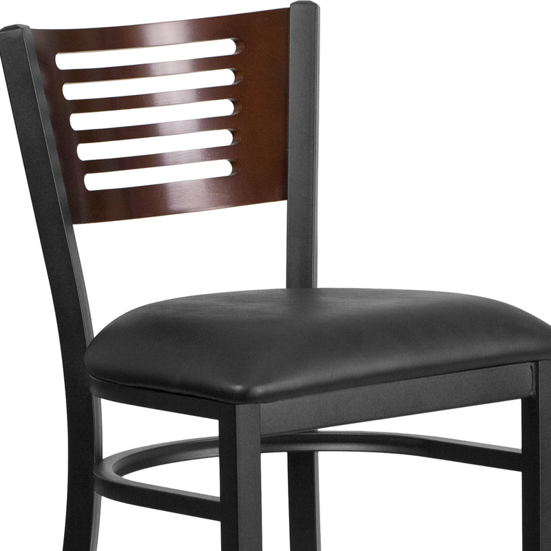 Bk/Wal Slat Stool-Black Seat