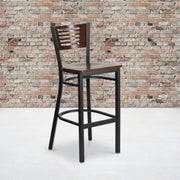 Bk/Wal Slat Stool-Wood Seat