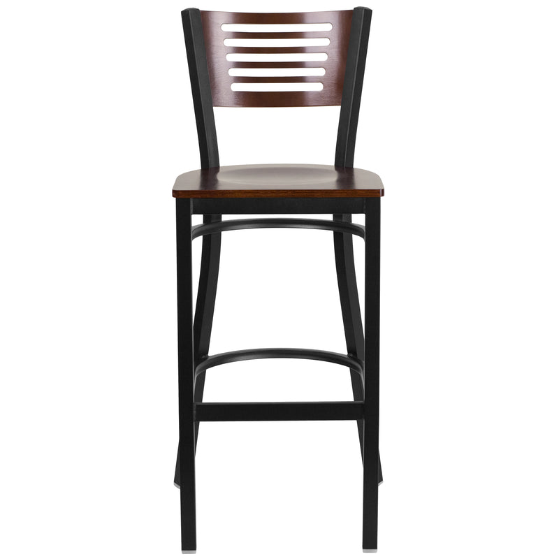 Bk/Wal Slat Stool-Wood Seat