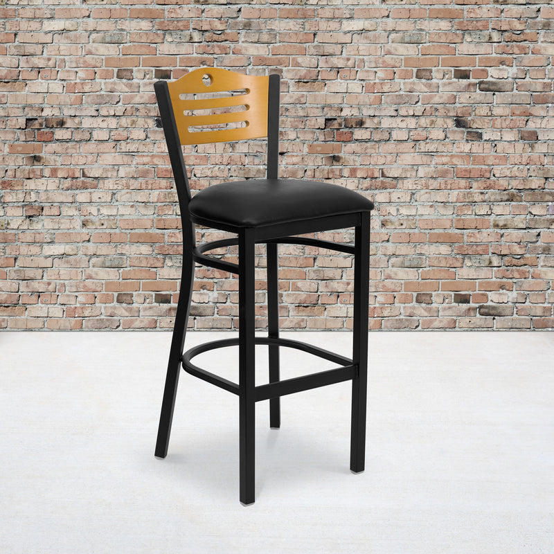 Bk/Nat Slat Stool-Black Seat