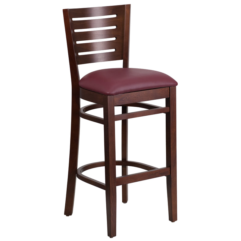 Walnut Wood Stool-Burg Vinyl