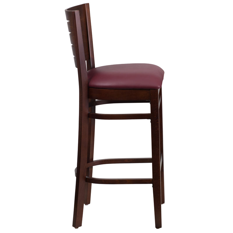 Walnut Wood Stool-Burg Vinyl