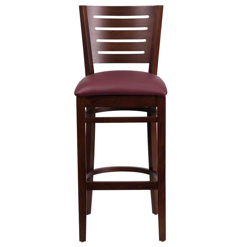 Walnut Wood Stool-Burg Vinyl