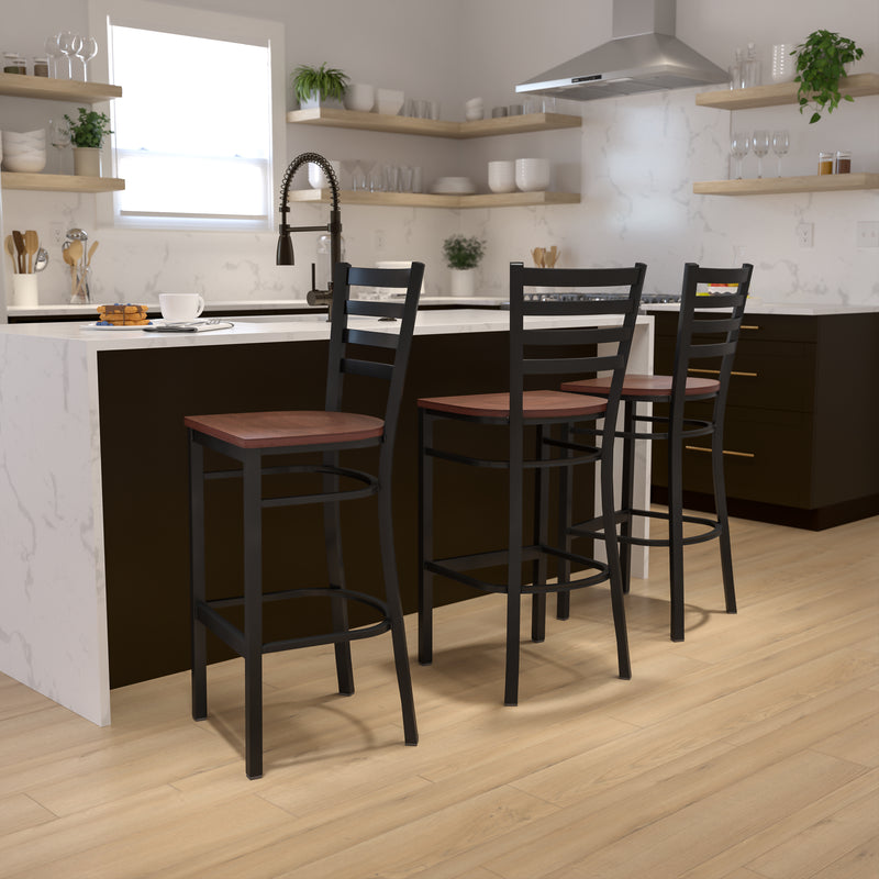 Black Ladder Stool-Cherry Seat