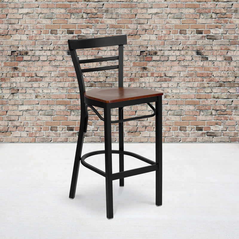 Black Ladder Stool-Cherry Seat