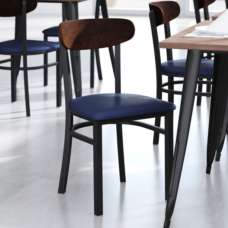 Blue Vinyl/Wood Back Chair