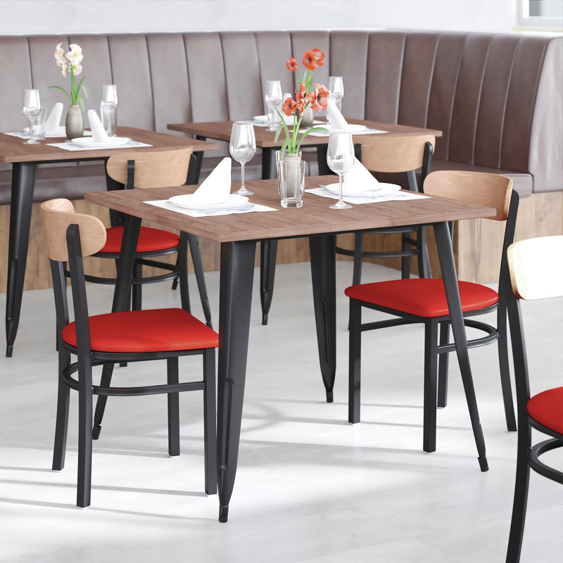 Red Vinyl/Wood Back Chair