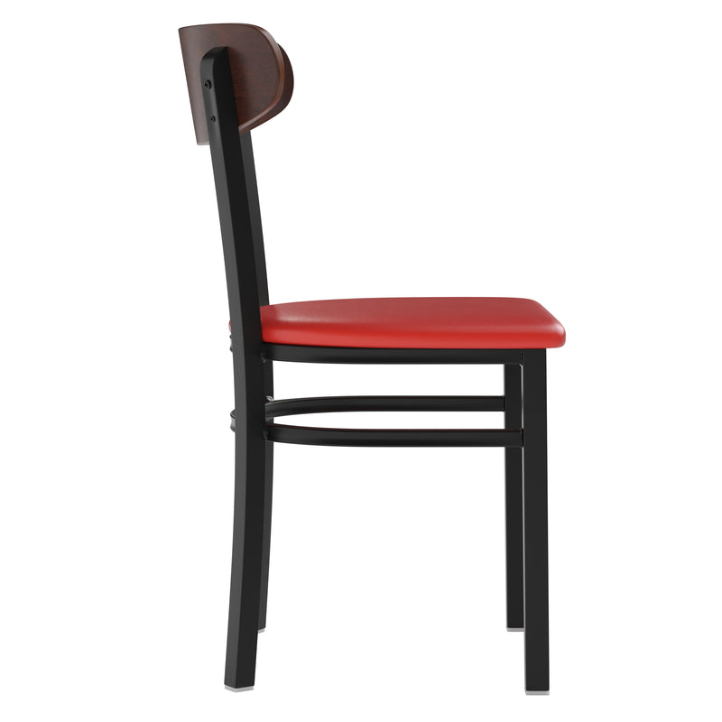 Red Vinyl/Wood Back Chair