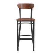 Walnut Metal & Wood Barstool