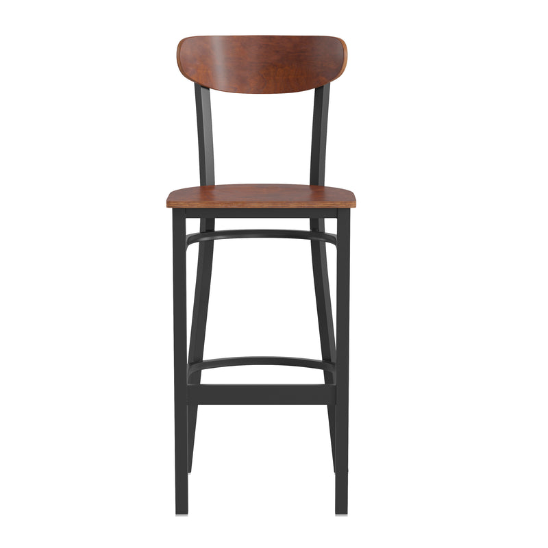 Walnut Metal & Wood Barstool