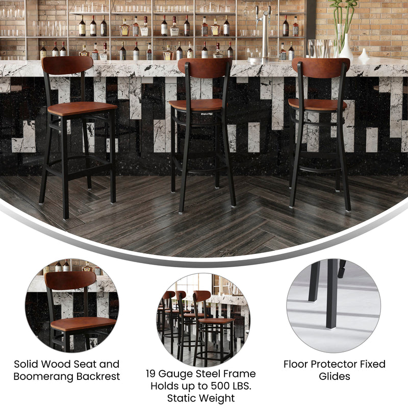 Walnut Metal & Wood Barstool