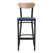 Blue Vinyl/Wood Back Barstool