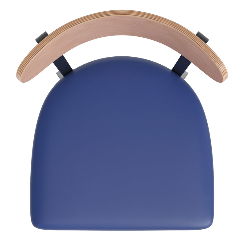 Blue Vinyl/Wood Back Barstool