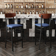 Blue Vinyl/Wood Back Barstool