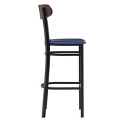 Blue Vinyl/Wood Back Barstool