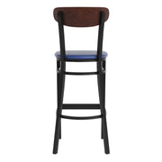 Blue Vinyl/Wood Back Barstool
