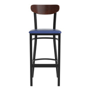 Blue Vinyl/Wood Back Barstool