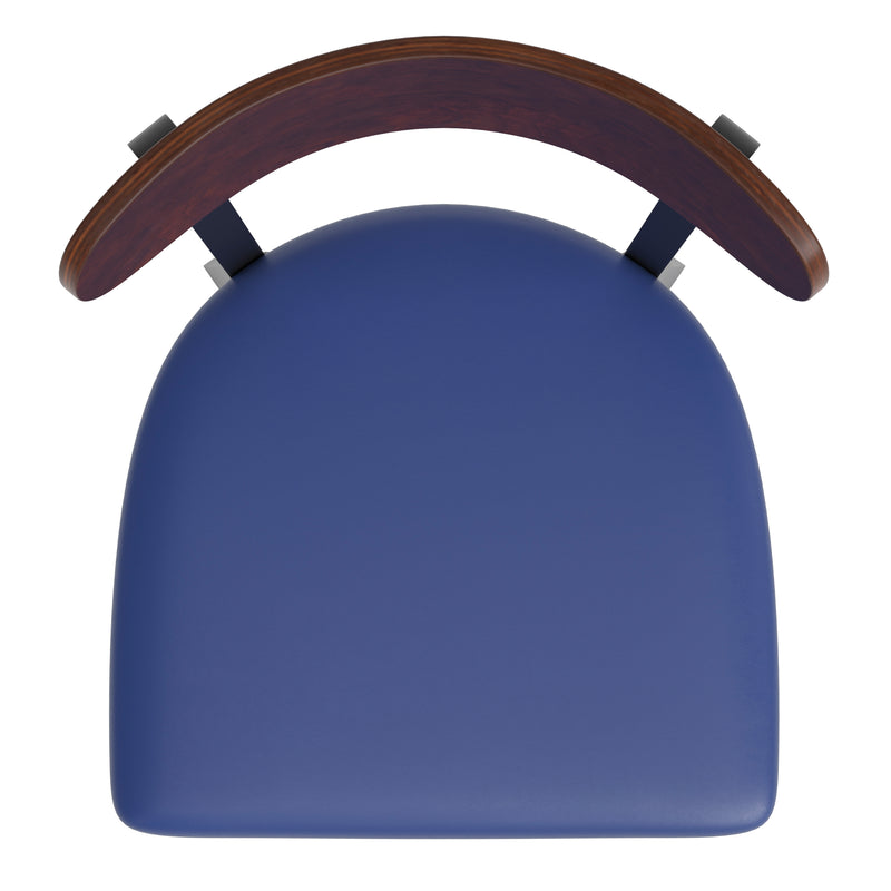 Blue Vinyl/Wood Back Barstool