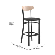 Black Vinyl/Wood Back Barstool