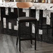 Black Vinyl/Wood Back Barstool