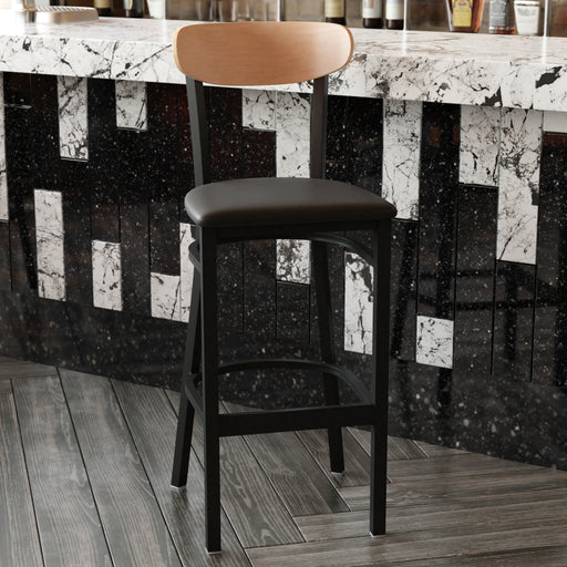 Black Vinyl/Wood Back Barstool