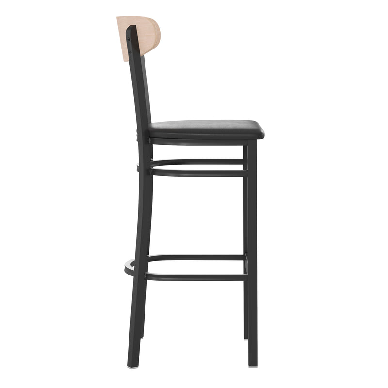 Black Vinyl/Wood Back Barstool