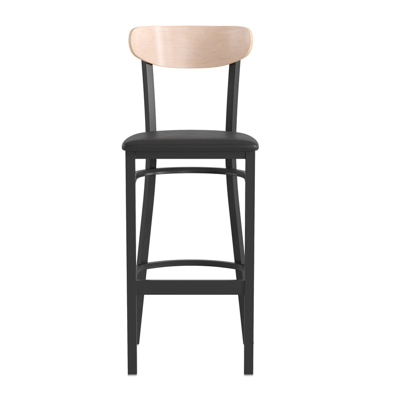 Black Vinyl/Wood Back Barstool
