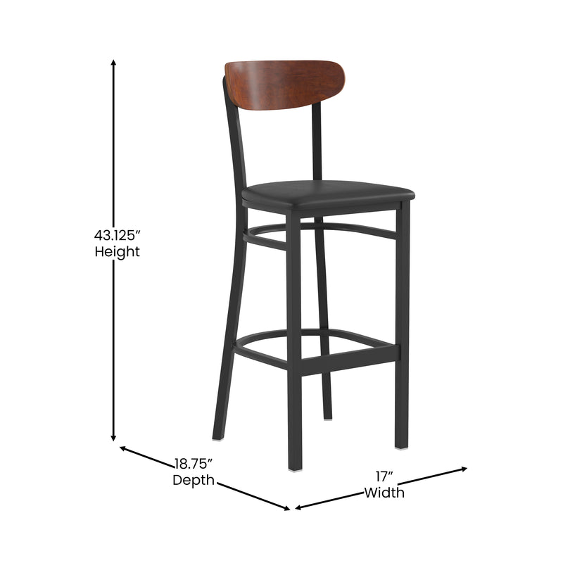 Black Vinyl/Wood Back Barstool