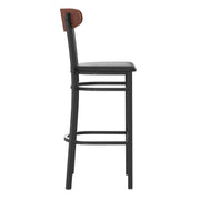 Black Vinyl/Wood Back Barstool
