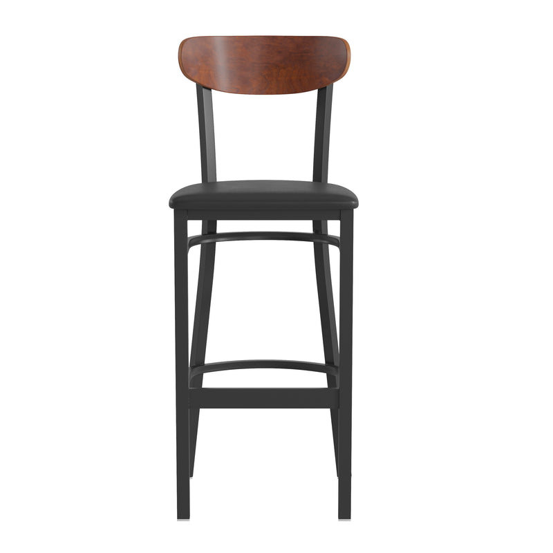 Black Vinyl/Wood Back Barstool