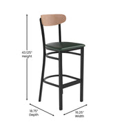 Green Vinyl/Wood Back Barstool