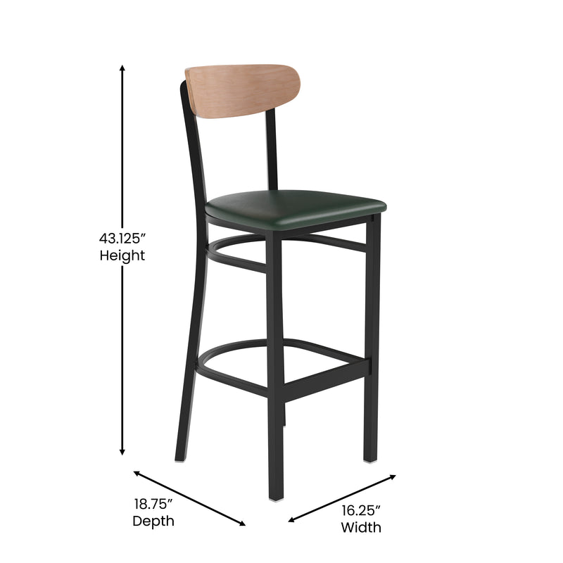 Green Vinyl/Wood Back Barstool