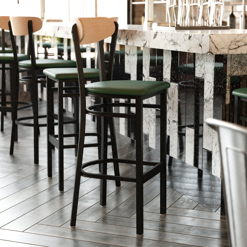 Green Vinyl/Wood Back Barstool