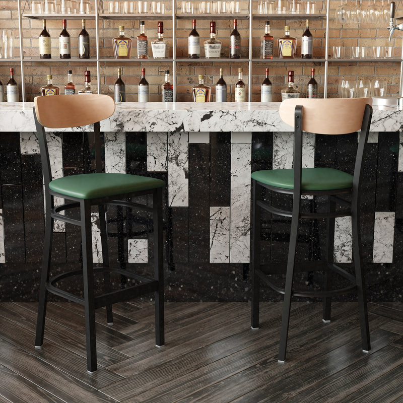 Green Vinyl/Wood Back Barstool